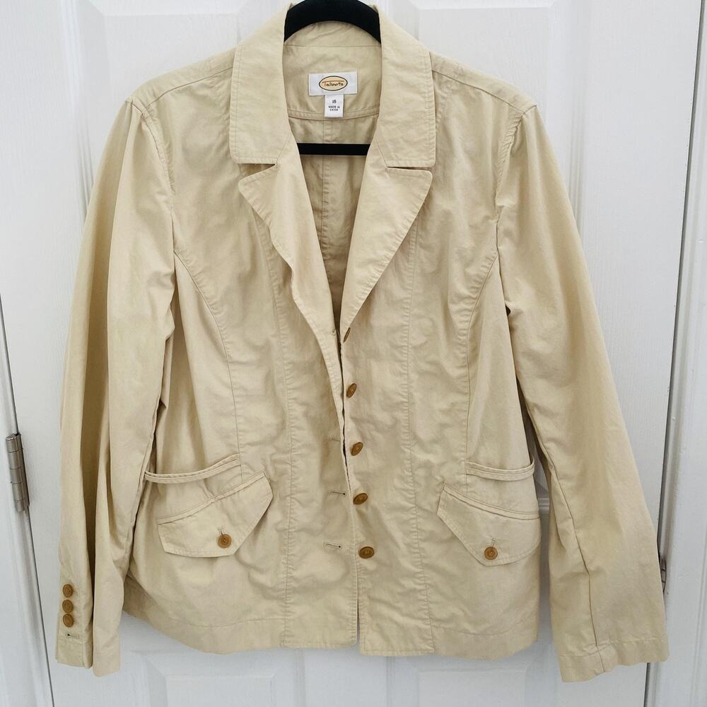 Talbots Blazer Womens 16 Basic Jacket Button Front Safari vtg 90s y2k Quiet Lux
